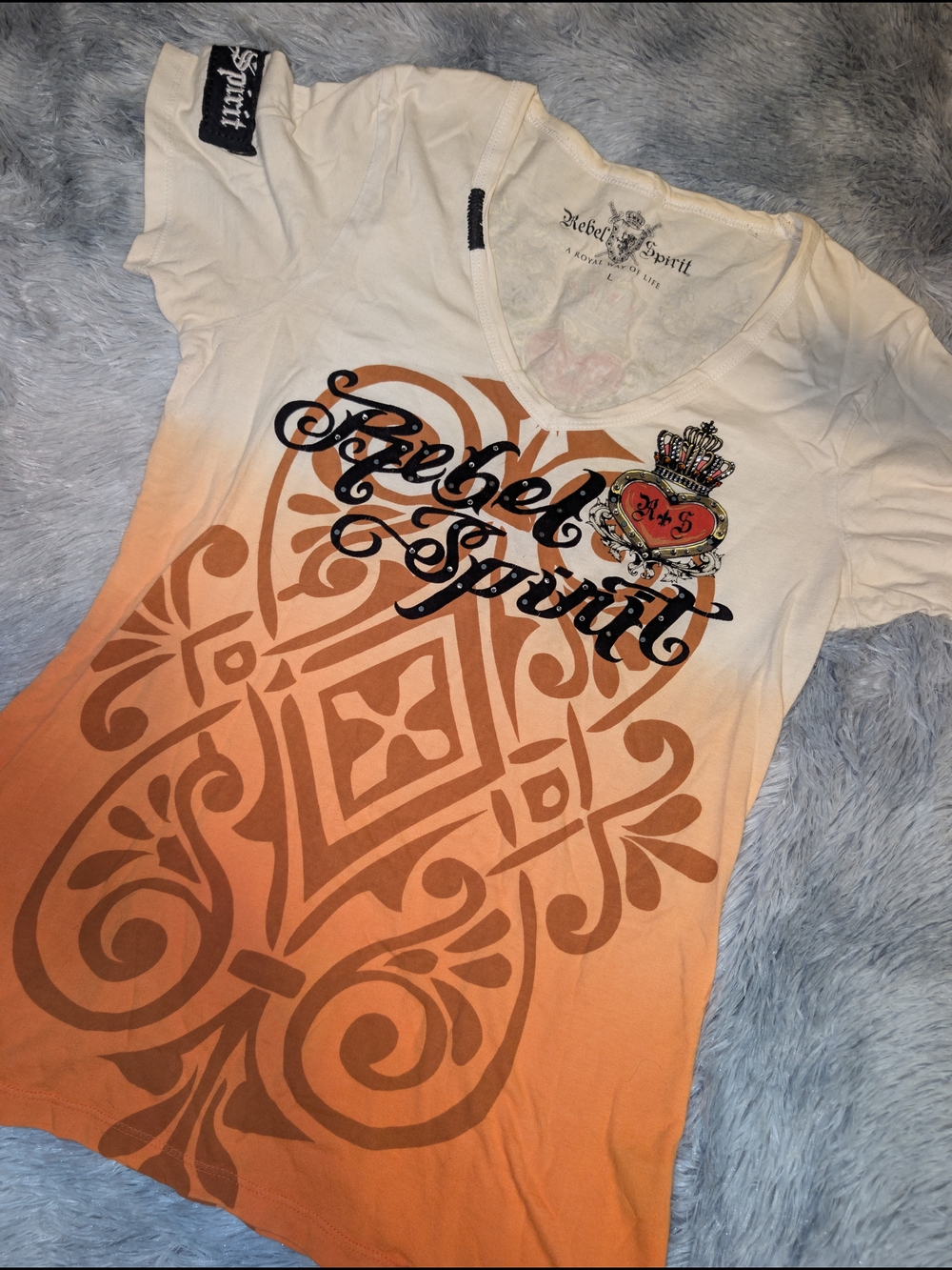 👑Rebel Spirit Ombre Graphic Tee in White and Orange👑